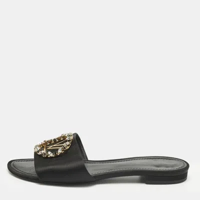 Pre-owned Louis Vuitton Black Satin Madeleine Flat Slide Size 38