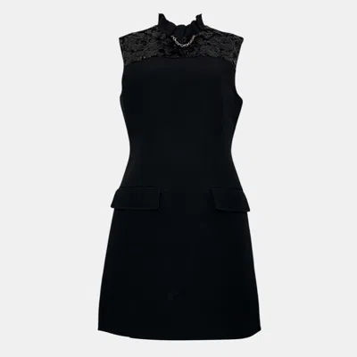 Pre-owned Louis Vuitton Black Sequins Ruffle Collar Dress Fr 38