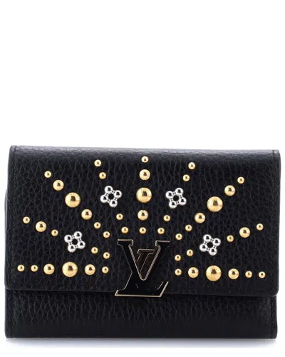 Pre-owned Louis Vuitton Black Sheep Leather Capucines Wallet With Embellished Detail  Compact (authentic Pre-l