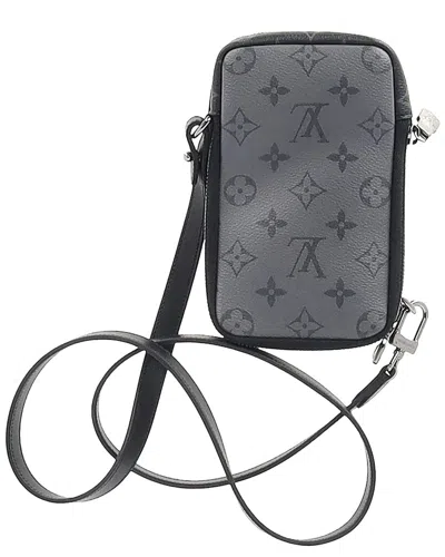 Pre-owned Louis Vuitton Black Sheep Leather Double Phone Pouch Bag (authentic Pre-loved)