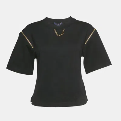 Pre-owned Louis Vuitton Black Silk & Cotton Zipper Detail T-shirt S