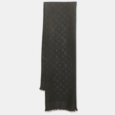 Pre-owned Louis Vuitton Black Silk & Wool Monogram Classic Shawl