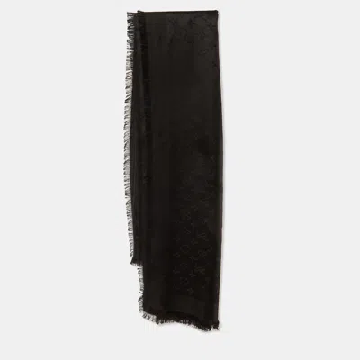 Pre-owned Louis Vuitton Black Silk & Wool Monogram Classique Shawl