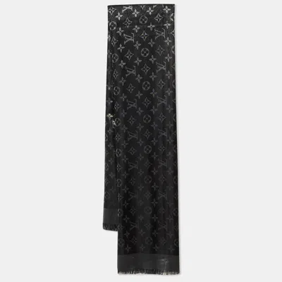 Pre-owned Louis Vuitton Black Silk & Wool Monogram Shine Shawl