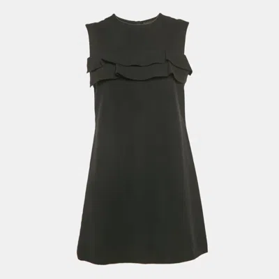 Pre-owned Louis Vuitton Black Silk Blend Ruffled Sleeveless Mini Dress M