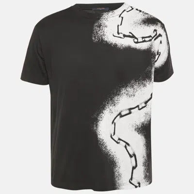 Pre-owned Louis Vuitton Black Spray Painted Jersey T-shirt M In White