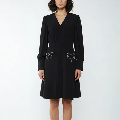Pre-owned Louis Vuitton Black Stretch Crepe Puff Sleeve Mini Dress L