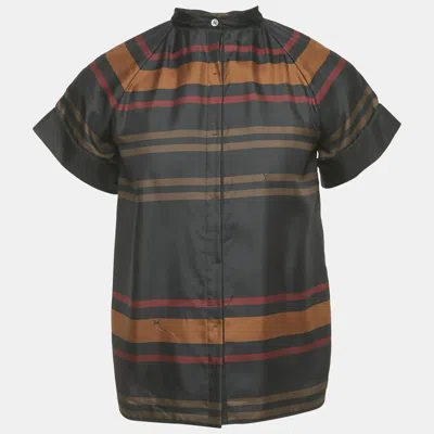 Pre-owned Louis Vuitton Black Stripe Print Silk Button Front Shirt S