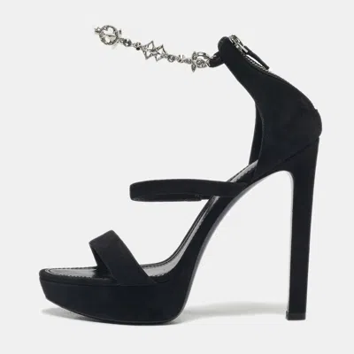Pre-owned Louis Vuitton Black Suede Ankle Strap Platform Sandals Size 38