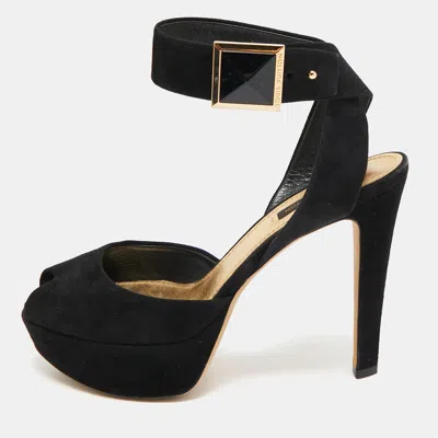 Pre-owned Louis Vuitton Black Suede Ankle Strap Sandals Size 37.5