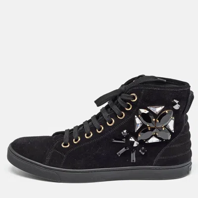 Pre-owned Louis Vuitton Black Suede Crystal Embellished High Top Trainers Size 38