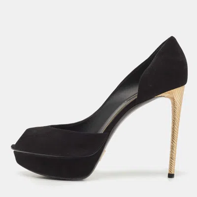 Pre-owned Louis Vuitton Black Suede D'orsay Peep Toe Pumps Size 39