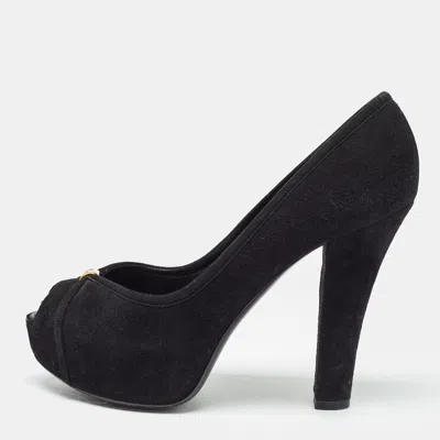Pre-owned Louis Vuitton Black Suede Kimono Peep Toe Pumps Size 35.5