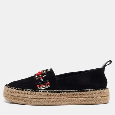 Pre-owned Louis Vuitton Black Suede Leather Frontier Embellished Espadrille Flats Size 38
