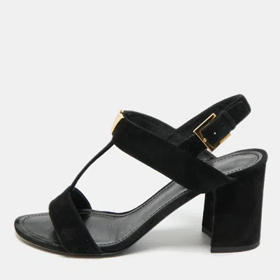 Pre-owned Louis Vuitton Black Suede Medallion Sandals Size 38