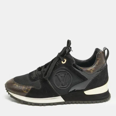 Pre-owned Louis Vuitton Black Suede Mesh And Monogram Canvas Run Away Sneakers Size 36