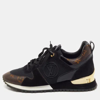 Pre-owned Louis Vuitton Black Suede Mesh And Monogram Canvas Run Away Sneakers Size 37.5