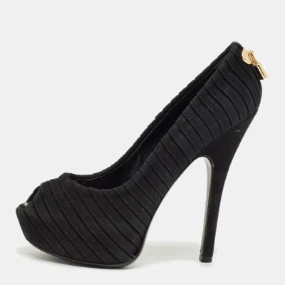 Pre-owned Louis Vuitton Black Suede Oh Really! Peep Toe Pumps Size 36.5