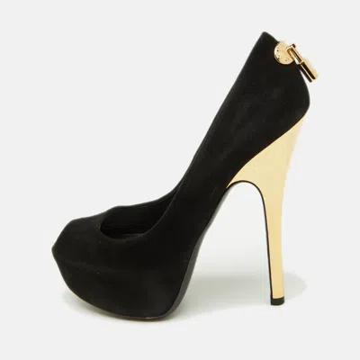 Pre-owned Louis Vuitton Black Suede Oh Really! Platform Peep Toe Pumps Size 35