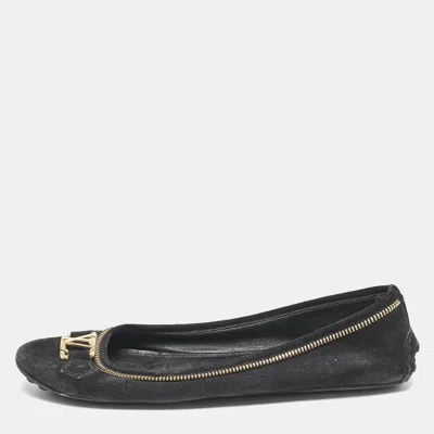 Pre-owned Louis Vuitton Black Suede Oxford Ballet Flats Size 39.5