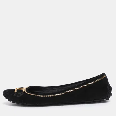 Pre-owned Louis Vuitton Black Suede Oxford Ballet Flats Size 39.5