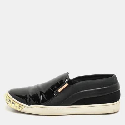 Pre-owned Louis Vuitton Black Suede Patent And Leather Studded Tempo Slip-on Trainers Size 36.5