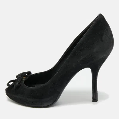 Pre-owned Louis Vuitton Black Suede Peep Toe Pumps Size 36