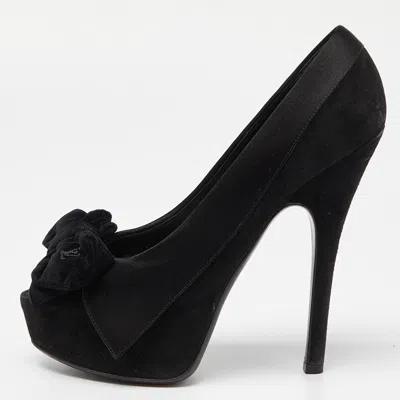 Pre-owned Louis Vuitton Black Suede Peep Toe Pumps Size 37.5