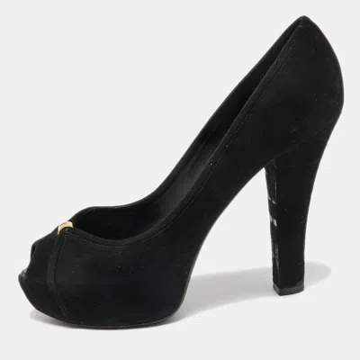 Pre-owned Louis Vuitton Black Suede Peep Toe Pumps Size 39