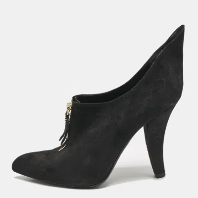 Pre-owned Louis Vuitton Black Suede Pointed Toe Ankle Booties Size 38.5