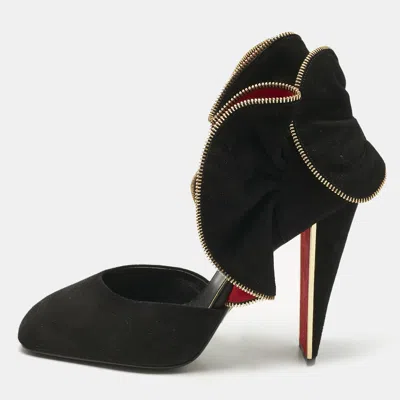 Pre-owned Louis Vuitton Black Suede Ruffle Detail Square Toe Pumps Size 37