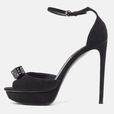 Pre-owned Louis Vuitton Black Suede Studded Dice Platform Ankle Strap Sandals Size 37.5