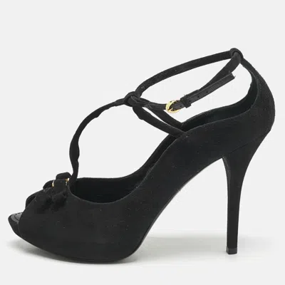 Pre-owned Louis Vuitton Black Suede T-strap Platform Pumps Size 39