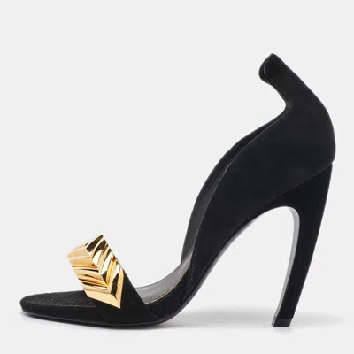 Pre-owned Louis Vuitton Black Suede V Symphony Sandals Size 36.5