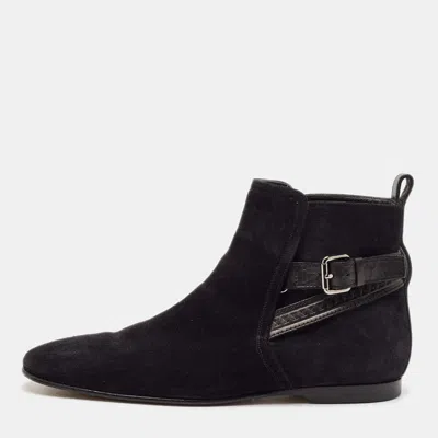 Pre-owned Louis Vuitton Black Suede Warren Ankle Length Boots Size 42.5