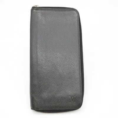 Pre-owned Louis Vuitton Black Taiga Leather Long Wallet (bi-fold) ()