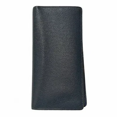 Pre-owned Louis Vuitton Black Taiga Leather Long Wallet (bi-fold) ()