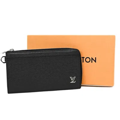 Pre-owned Louis Vuitton Black Taiga Leather Long Wallet (bi-fold) ()