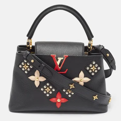 Pre-owned Louis Vuitton Black Taurillon Leather Limited Edition Applique Capucines Pm Bag