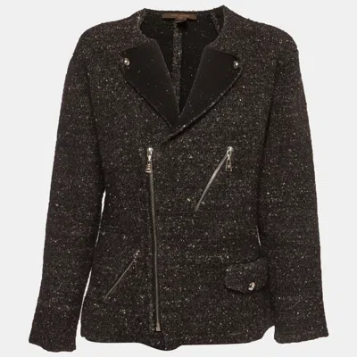 Pre-owned Louis Vuitton Black Tweed Asymmetrical Zip-up Cardigan M