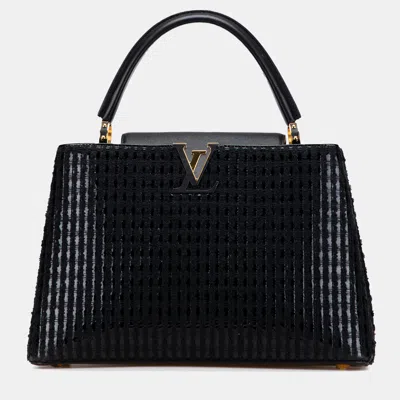 Pre-owned Louis Vuitton Black Tweed Capucines Mm