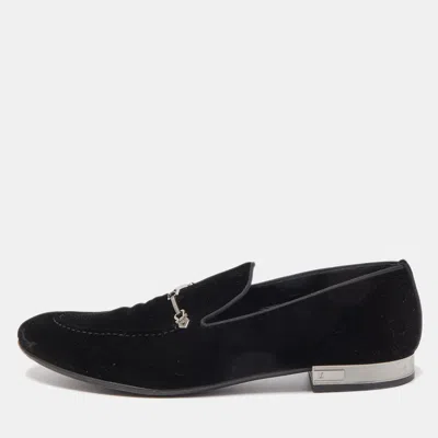 Pre-owned Louis Vuitton Black Velevt Slip On Loafers Size 45