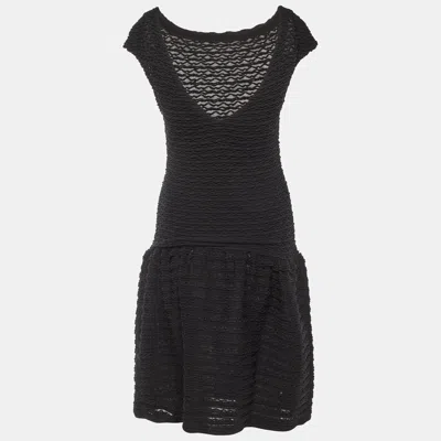 Pre-owned Louis Vuitton Black Wavy Textured Knit Knee Length Dress L