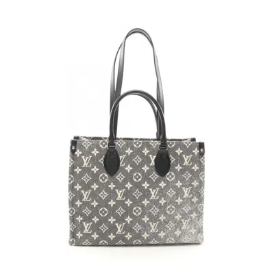 Pre-owned Louis Vuitton Black White Denim Leather Tote Bag ()