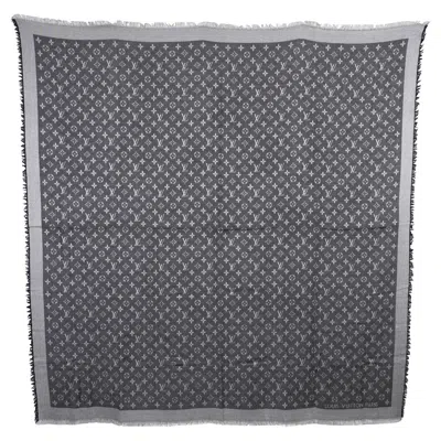 Pre-owned Louis Vuitton Black Wool & Silk Monogram Denim Shawl Scarf