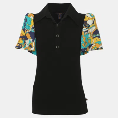 Pre-owned Louis Vuitton Black Wool Blend And Multicolor Flared Sleeves Tops M
