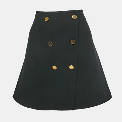 Pre-owned Louis Vuitton Black Wool Button Detail Mini Skirt M