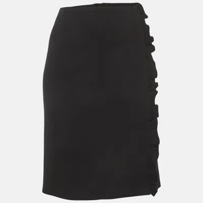 Pre-owned Louis Vuitton Black Wool Frilled Pencil Skirt M