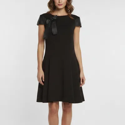Pre-owned Louis Vuitton Black Wool Knit And Leather Trim Mini Dress M