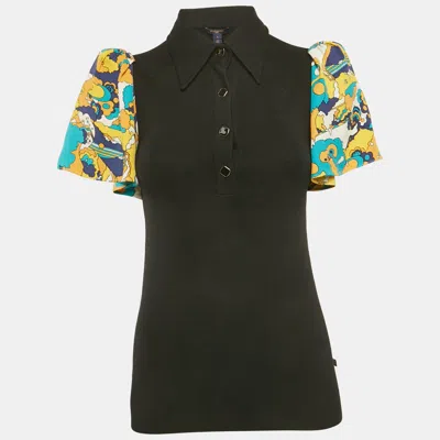Pre-owned Louis Vuitton Black Wool Knit Contrast Sleeve Polo T-shirt S